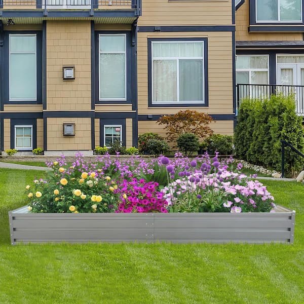 WTVWTV 2-Set 8 x 4 x 1 ft. Outdoor Extra Large Capacity Grey Metal Raised Garden Bed Steel Planter Boxes Herbs Vegetable Flower