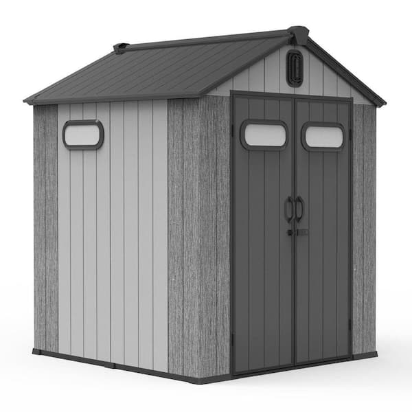 6 ft. W x 6 ft. D Gray Resin Shed with Lockable Door Windows and Vents (36 sq. ft.)