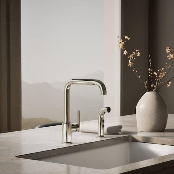 Purist 2-Hole Single Handle Kitchen Sink Faucet with 8 in. Spout and Sidespray in Vibrant Polished Nickel