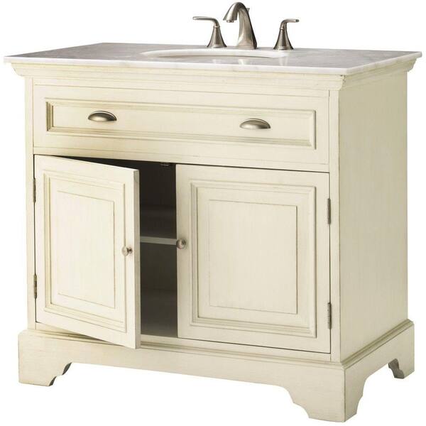 Home Decorators Collection Sadie 38 in. Vanity in Antique Cream with Natural Marble Vanity Top in White with White Basin