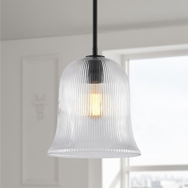 60-Watt 1-Light 11.5 in. Black Modern Island Mini Pendant Light Dining Kitchen Foyer Lighting with Glass Shade