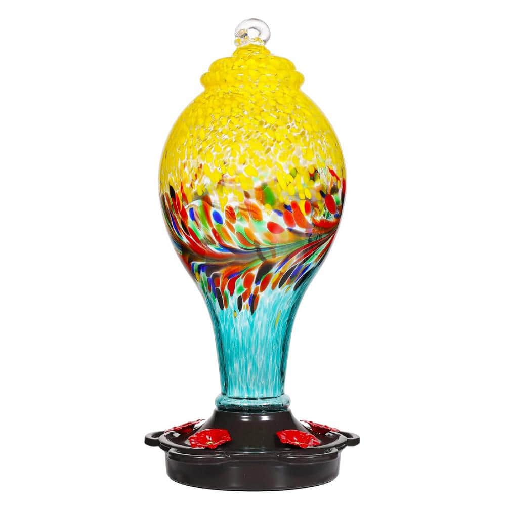 Blue Mixed Yellow Finish Hand-Blown Glass Hummingbird Feeders 36 Fluid  oz.  5 Feeding Metal Stations with Ant Moat price history on PriceWatchPro