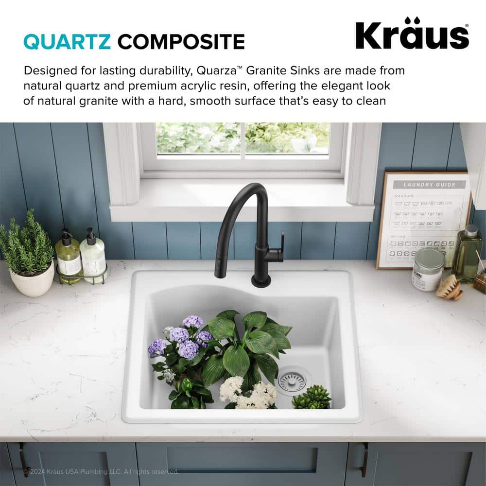 25" White Granite Single Bowl Drop-In Kitchen Sink