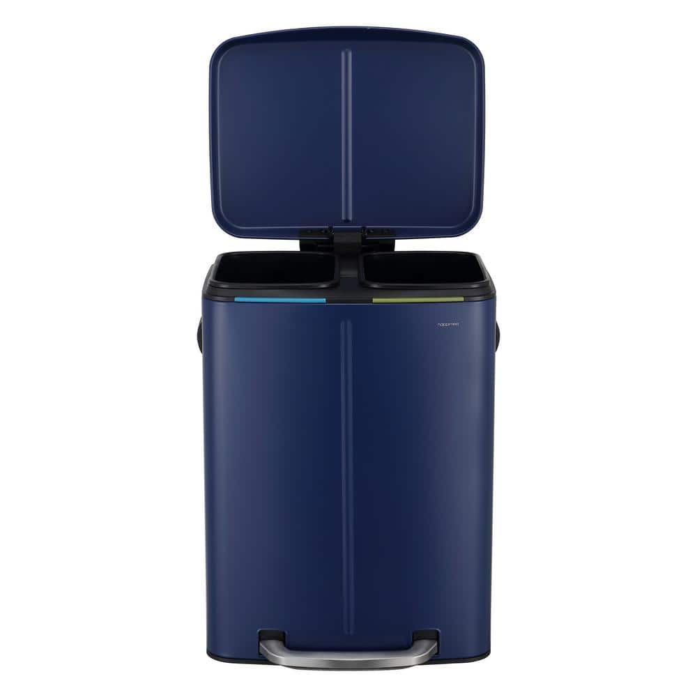 Denim Blue Stainless Steel 10.6-Gallon Step Trash Can