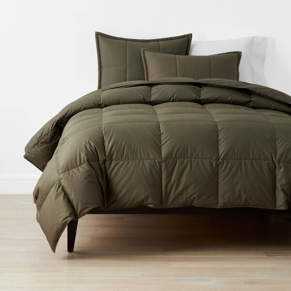 The Company Store Lacrosse LoftAIRE Recycled Fill Extra Down Alternative Dark Olive Queen Cotton Comforter