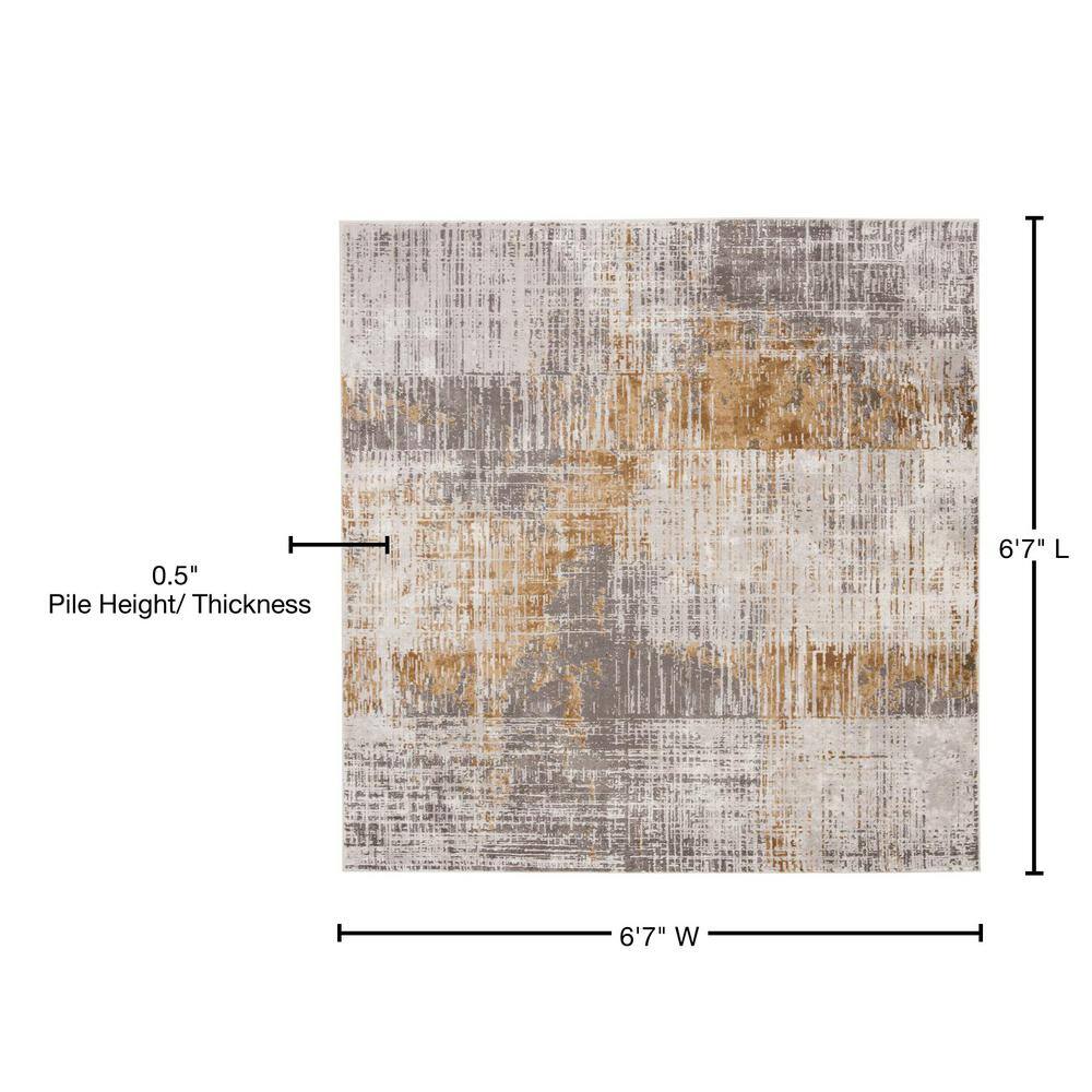 Abstract Swirls Grey/Beige Square Synthetic Easy-Care Rug