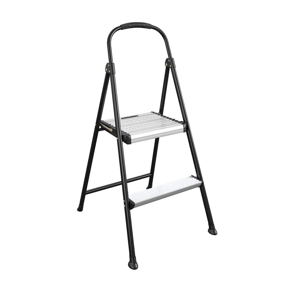 Compact 40.75" Black Foldable Steel Step Stool with Rubber Grip