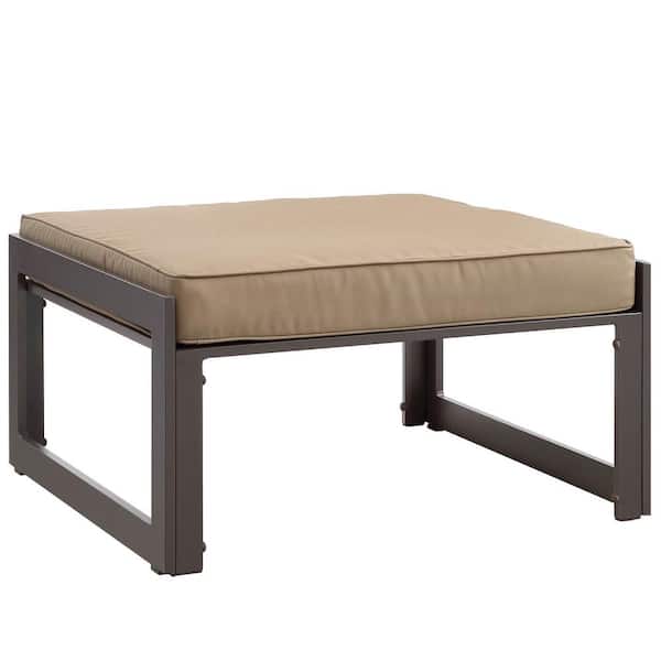 MODWAY Fortuna Aluminum Outdoor Patio Ottoman in Brown with Mocha Cushion