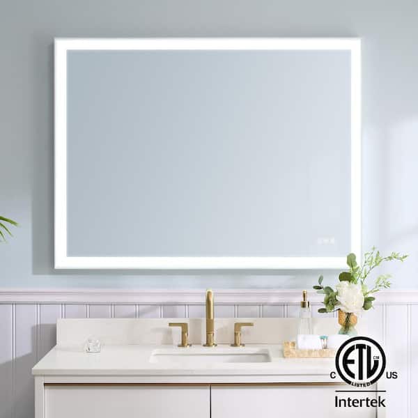 ANGELES HOME 48 in. W x 36 in. H Rectangular Heavy Duty Framed Wall Mount LED Bathroom Vanity Mirror with Light in White, Defog, Plug