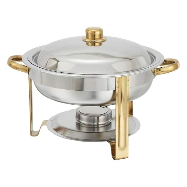 Winco Malibu 4 qt. Stainless Steel Round Chafing Dish with Gold Accent