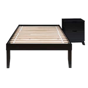 Pheba 2-Piece Black Wood Frame Platform Twin Bed with 1 (2-Drawer) Nightstand Bedroom Set