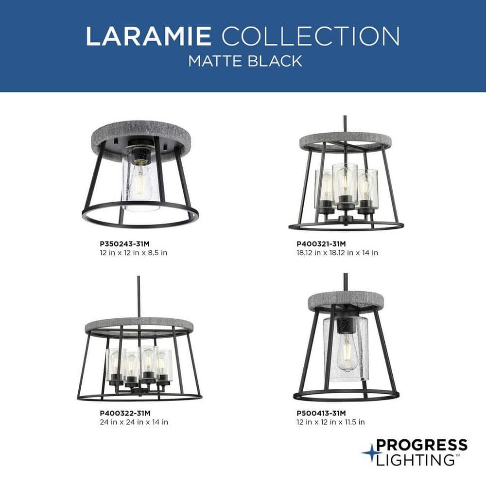 Matte Black 24" Cage Chandelier with Seeded Glass Shades