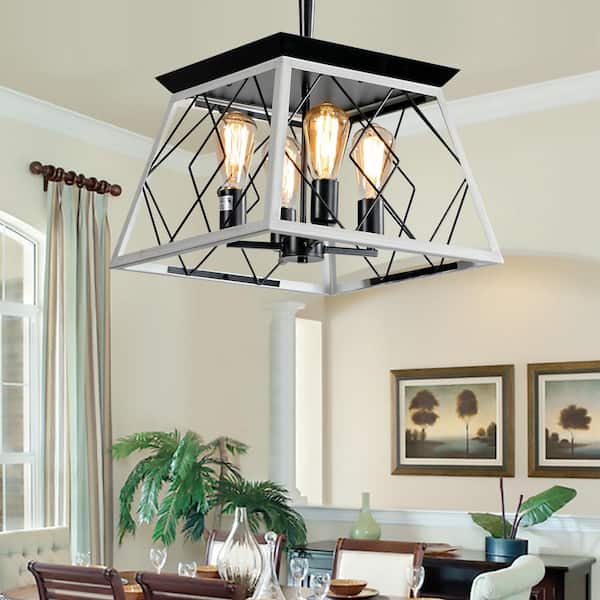 4-Light Farmhouse Chandelier Pendant Vintage Antique Light Fixture for Kitchen Dining Room Living Room in White