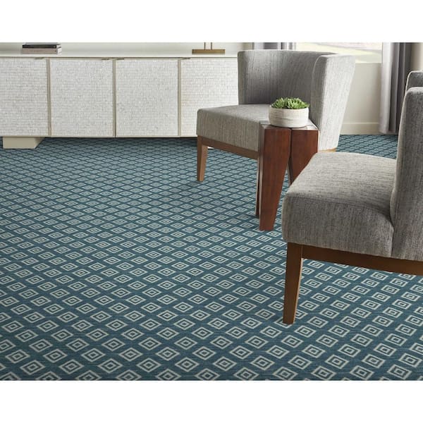 Diamond Park Denim Blue 13.2 ft. 32.44 oz. Nylon Pattern Installed Carpet