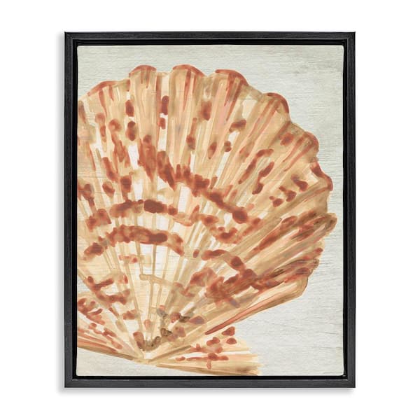 Stupell Industries Tan & Beige Clam by June Erica Vess Black Floater Frame Coastal Graphic Art Print 21 in. x 17 in.