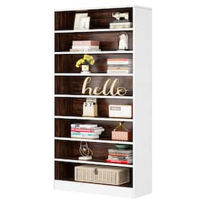 Eulas 71 in. Tall White Wood 9-Tier Standard Bookcase with Brown Brown Interior Shelves, Open Display Bookshelf