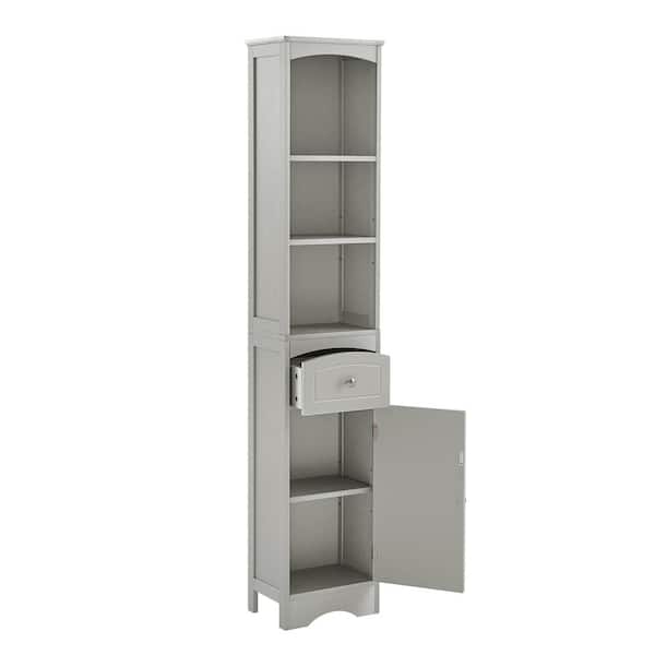 FORCLOVER 13-2/5 in. W x 9 in. D x 67 in. H Gray Wood Free Standing Bathroom Linen Cabinet with Drawer and Adjustable Shelf