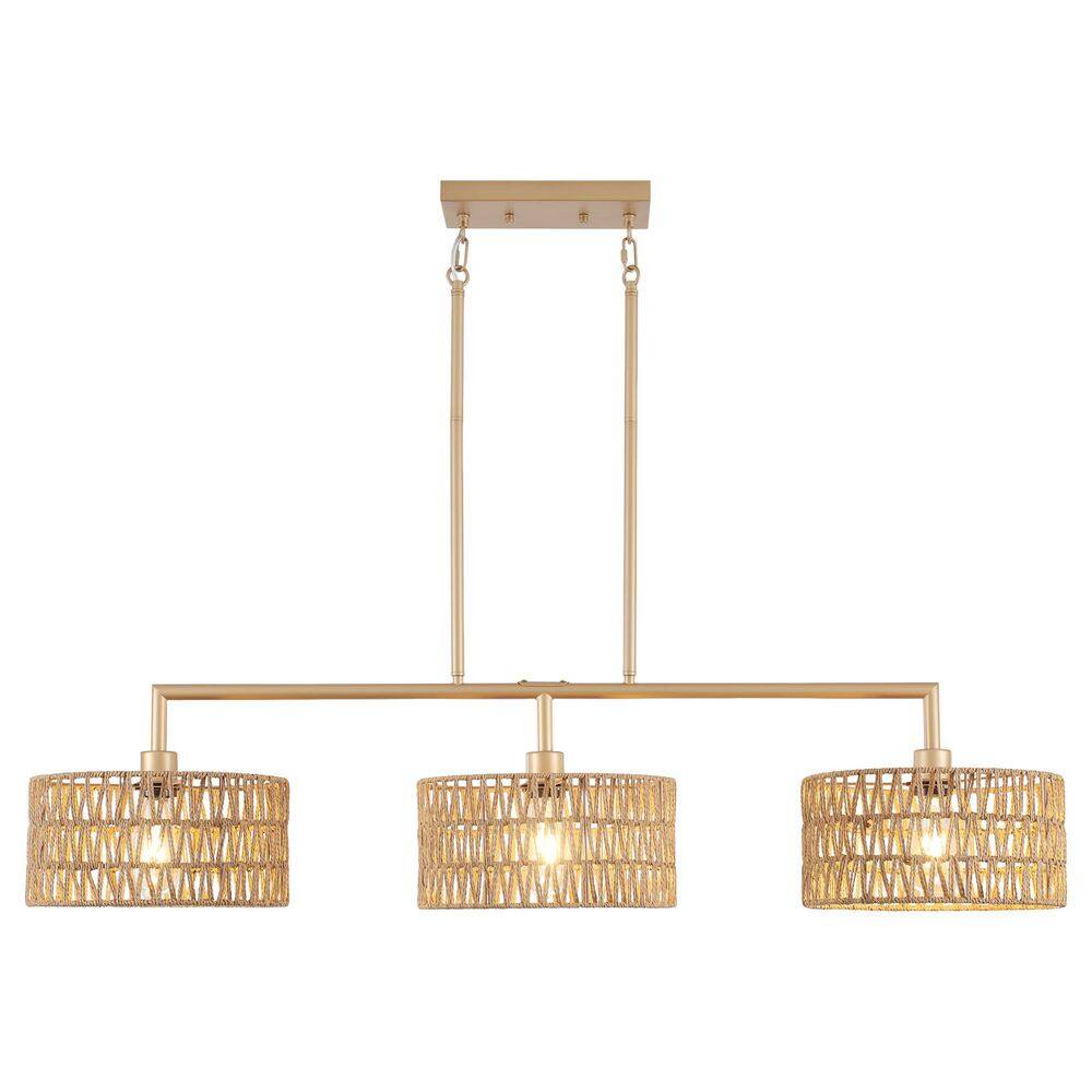 47.24 in. 3-Light Gold & Brown Farmhouse Hand Woven Rattan Chandelier Linear Pendant Light for Kitchen Island price history on PriceWatchPro