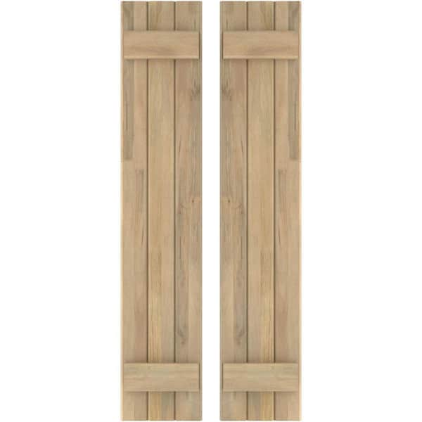 Ekena Millwork 10-1/2 in. W x 35 in. H Americraft 3-Board Exterior Real Wood Joined Board and Batten Shutters in Unfinished