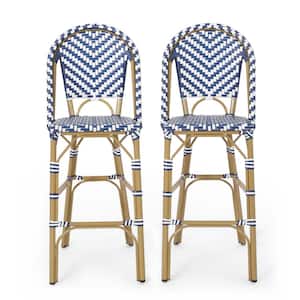 Gallia Navy Blue and White Aluminum Outdoor Bar Stool (2-Pack)