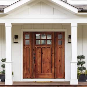 64 in. x 80 in. Craftsman Alder Clear 6-Lite Red Chestnut Stain Wood w.DS Right Hand Single Prehung Front Door/Sidelites