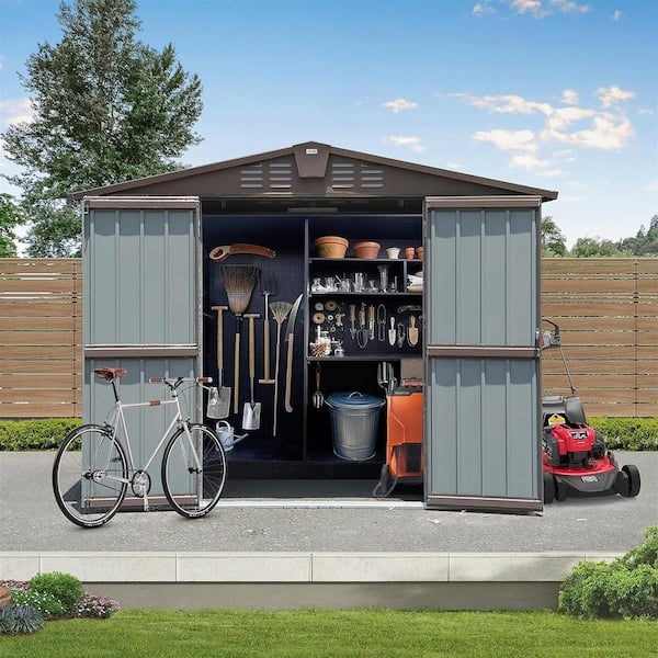 8.2 ft. x 6.2 ft. Outdoor Metal Storage Shed with Double Lockable Doors and Air Vents for Backyard, Brown(50.84 sq. ft.)