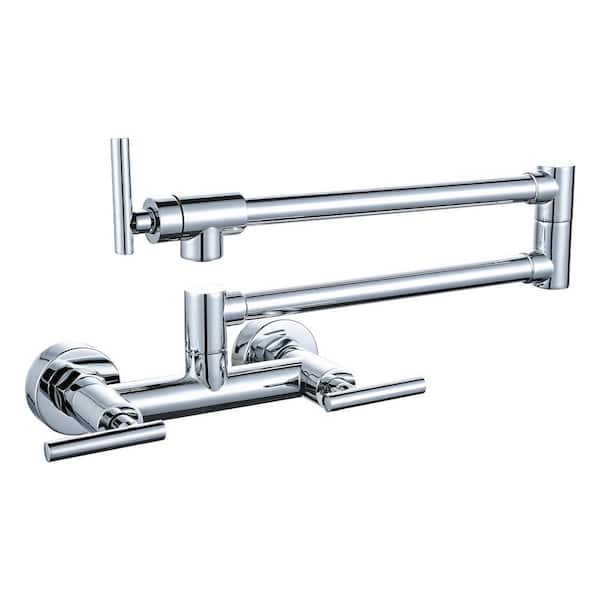 ARCORA Folding Wall Mounted Pot Filler Kitchen Faucet with 3-Handles in Chrome