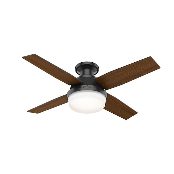 Hunter 44in Dempsey Low Profile Outdoor Ceiling Fan in Matte Black with LED Light and Handheld Remote
