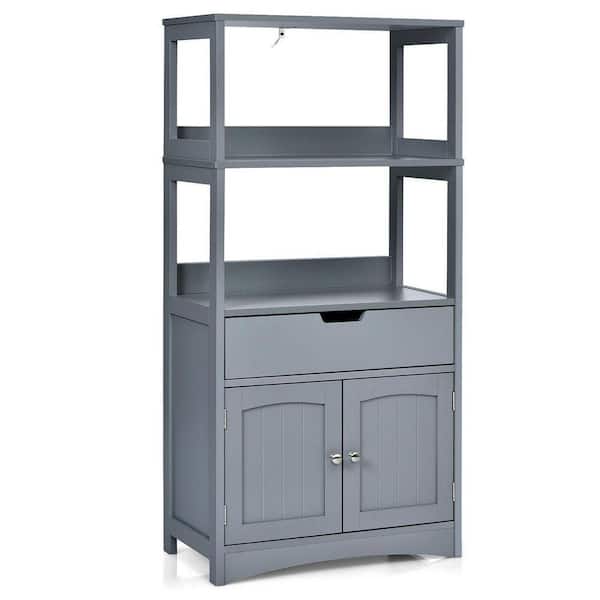24 in. W x 13 in. D x 48 in. H Gray Linen Cabinet with Drawer and Open Shelf and 2-Door Cabinet