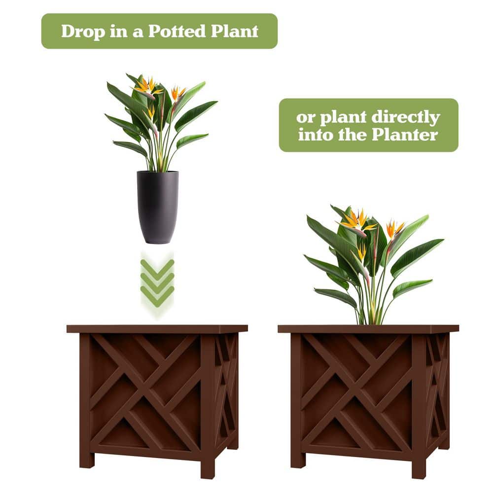 15.5-Inch Brown Polypropylene Lattice Design Planter Box