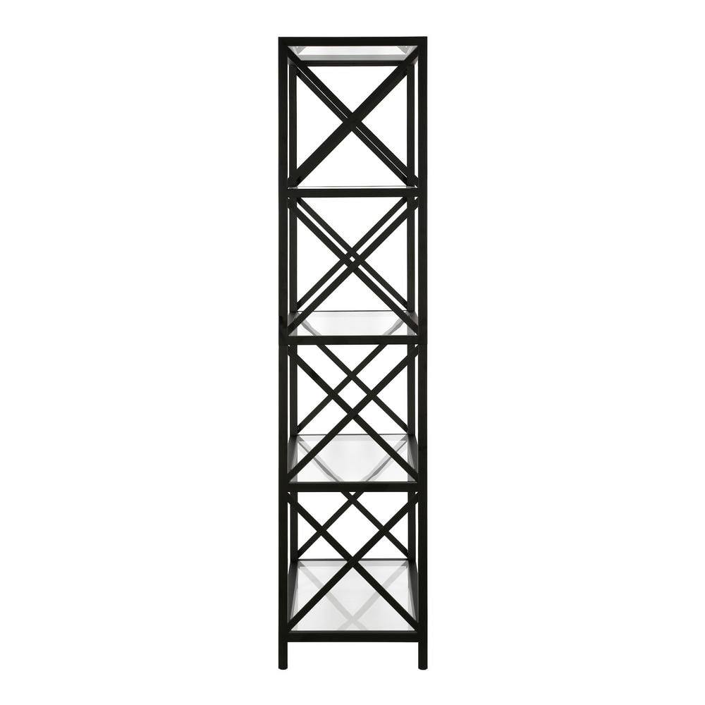 Modern Blackened Bronze 66" High Geometric 4-Tier Bookcase