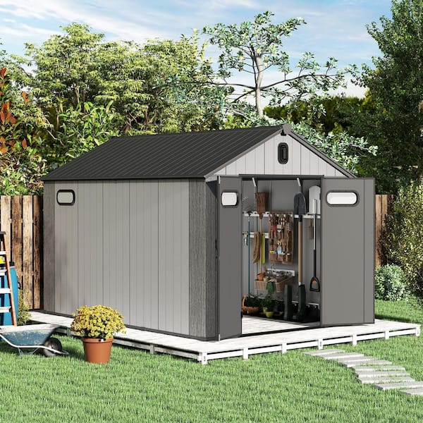domi outdoor living Domi 8 ft. x 12 ft. Resin Gable Outdoor