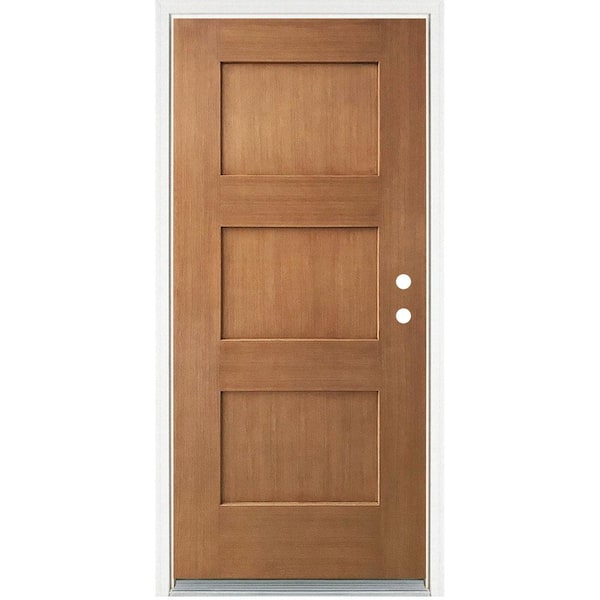 MP Doors 36 in. x 80 in. Left-Hand Light Oak 3 Panel Shaker Fiberglass Prehung Front Door