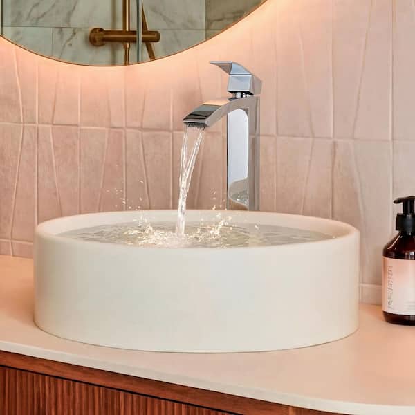 12in. H Single Handle Bathroom Faucet Spot-Resistant Simple Waterfall Vessel Faucet with Pop-Up Drain in Polished Chrome