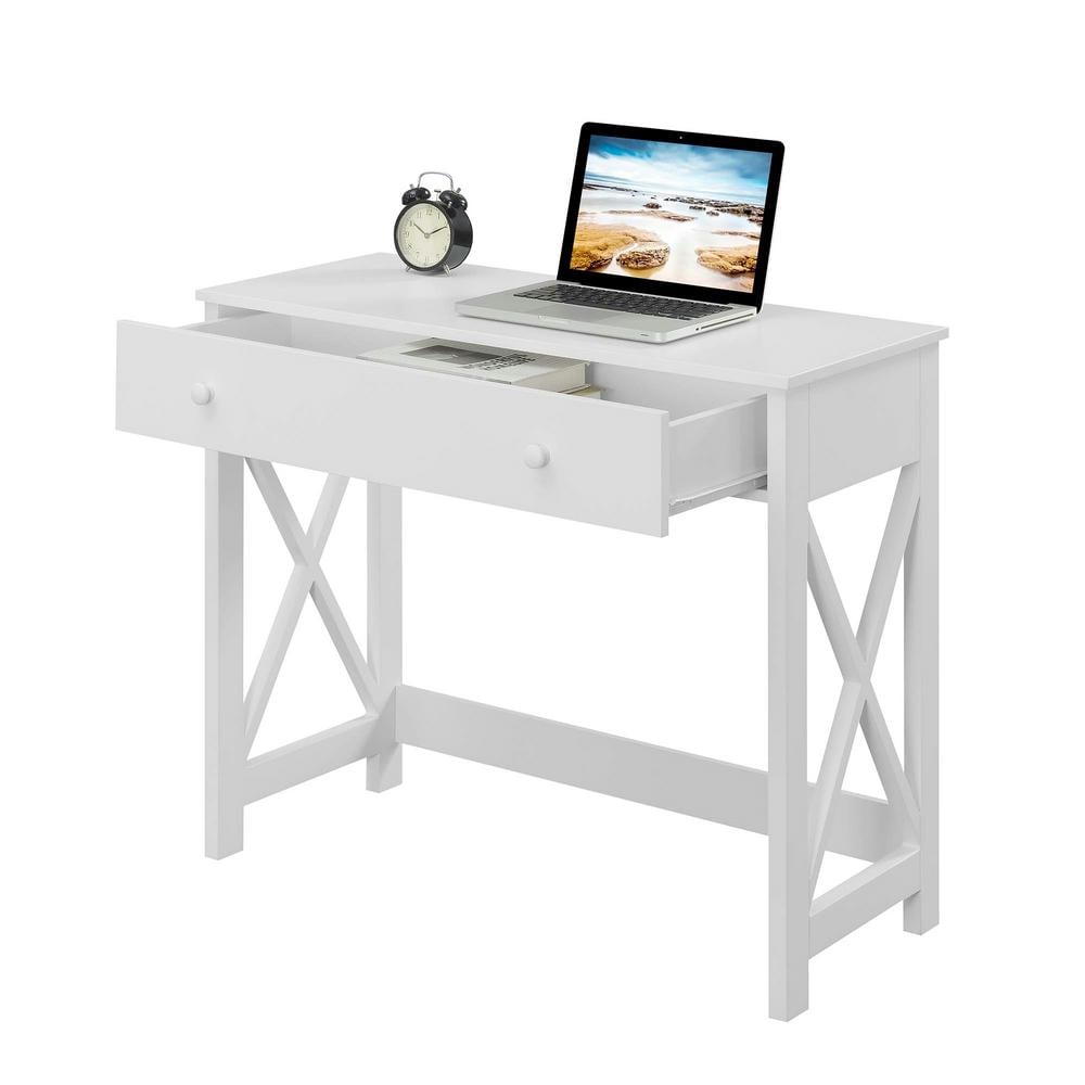 White 36-Inch Wood Desk with Drawer