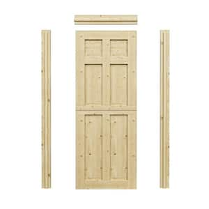 30 in. x 80 in. Solid Pine Universal Paneled 6-Lite Unfinished Dutch Wood Prehung Front Door with Quick Assemble Jamb