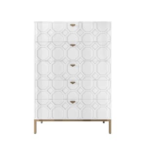 White 49.2 in. H 5-Drawers Accent Storage Cabinet with Adjustable Feet-Pads