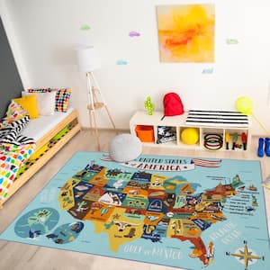Teach Me Education USA Map Multi-Colored 6 ft. x 9 ft. Polyester Area Rug
