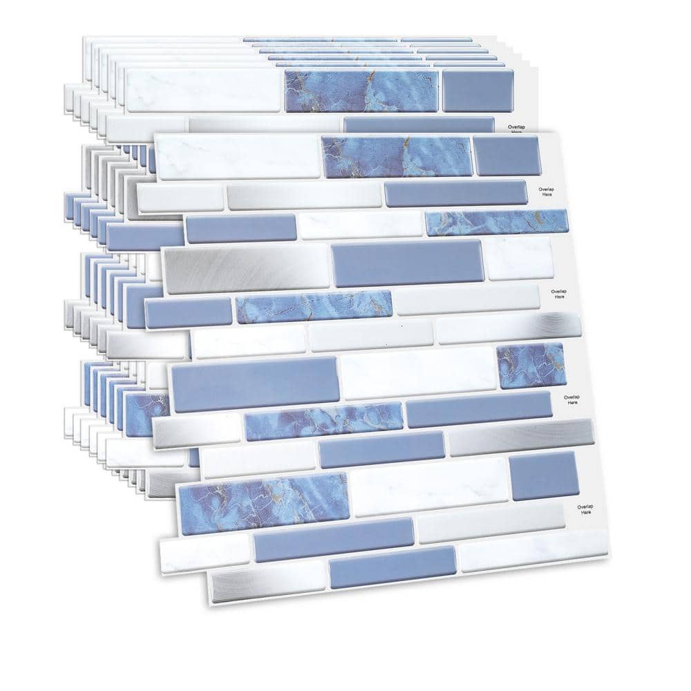 White and Blue 12 in. x 12 in. x 0.04 in. Vinyl Peel and Stick Backsplash T