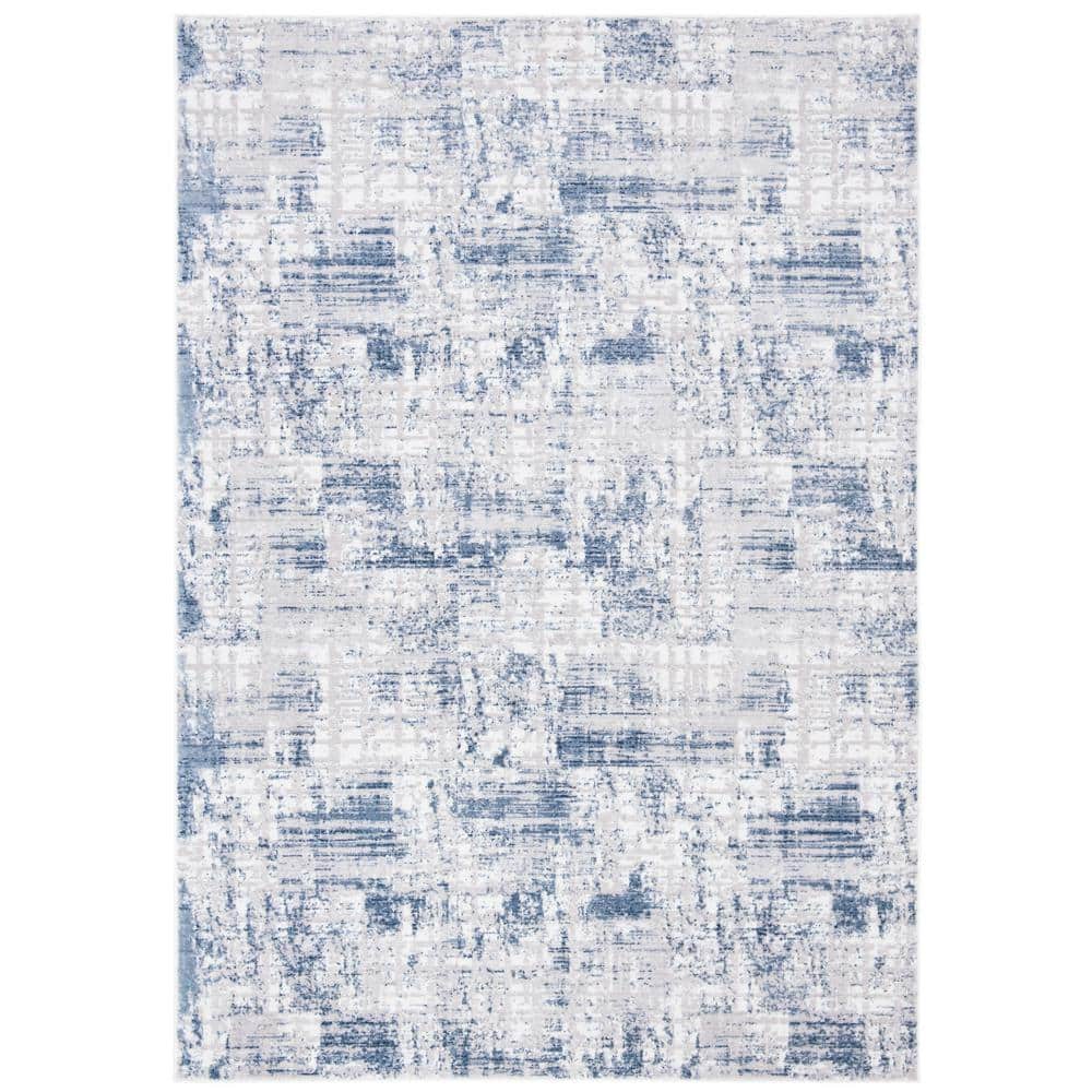 Ivory and Blue Hand-Knotted Round Synthetic Area Rug