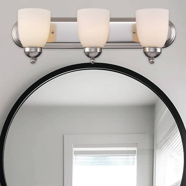 Reed 24 in. 3-Light Brushed Nickel Bathroom Vanity Light Fixture with Frosted Glass Shades