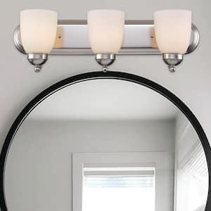 Reed 24 in. 3-Light Brushed Nickel Bathroom Vanity Light Fixture with Frosted Glass Shades