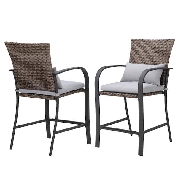 Ulsum Outdoor Metal Outdoor Bar Stool with Gray Cushion (2-Pack)