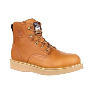 Men's Wedge Non Waterproof 6 Inch Lace Up Work Boots - Soft Toe - Barracuda Gold Size 7.5(M)