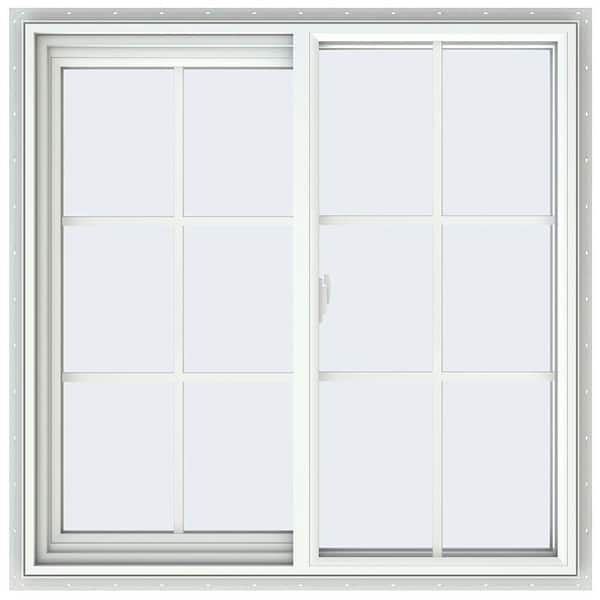 JELD-WEN 35.5 in. x 35.5 in. V-2500 Series White Vinyl Right-Handed Sliding Window with Colonial Grids/Grilles