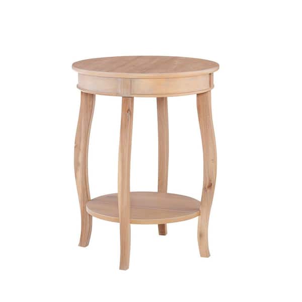 Linon Home Decor Justine 18 in. Natural Round Wood Side End Table with Shelf