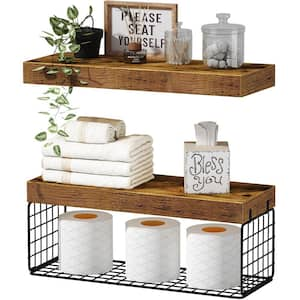 15.7 in. W x 6.7 in. D Brown Wood Bathroom Shelves Over Toilet Floating Farmhouse Set of 2 Decorative Wall Shelf