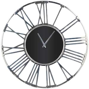 35 in. x 35 in. Silver Aluminum Metal Open Frame Geometric Wall Clock with Black Glass Center
