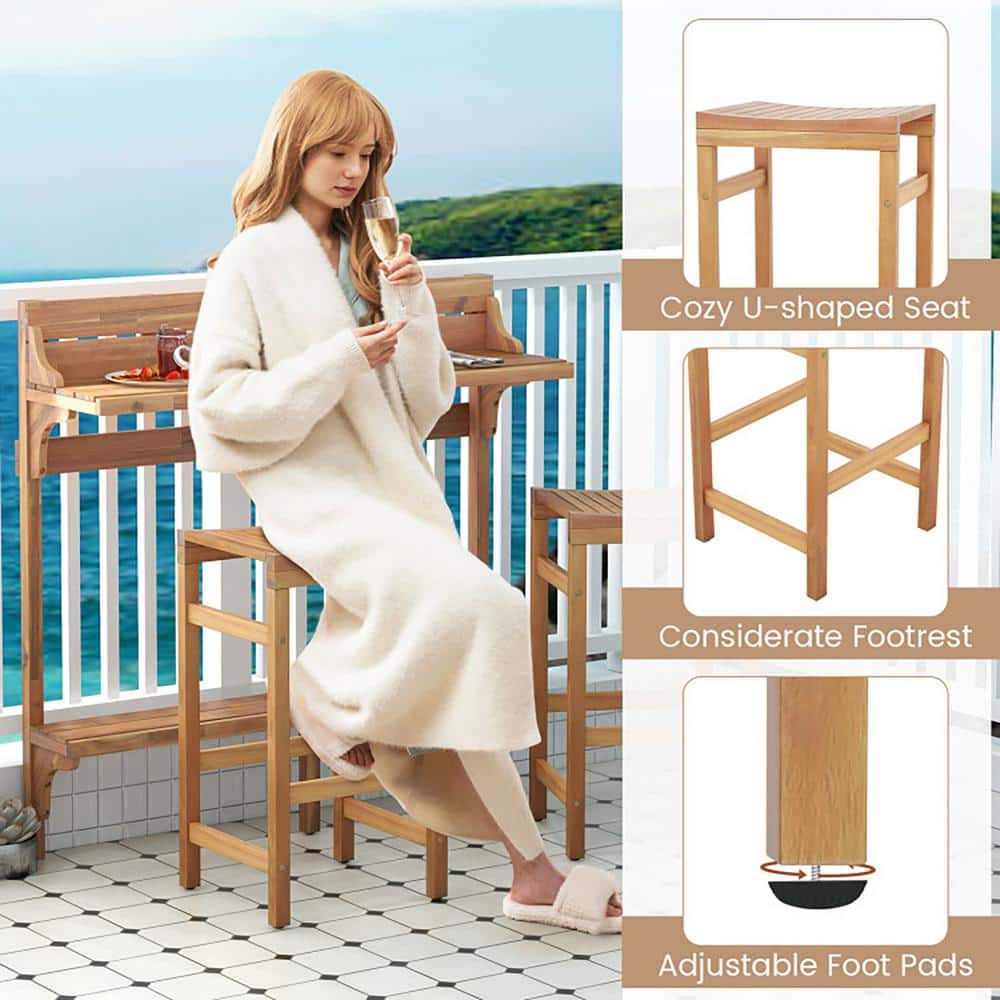Acacia Wood 3-Piece Balcony Bar Table Set with Footrest