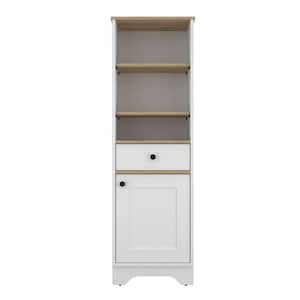 17.3 in. W x 13.8 in. D x 55.7 in. H Gray Wood Freestand Linen Cabinet with Drawer and Shelf, White